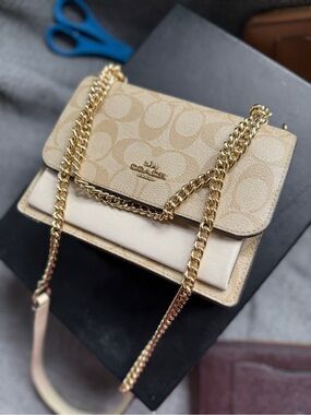 Coach Beige Signature Chain Crossbody Bag